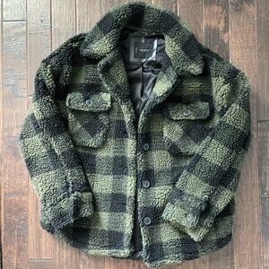 Lucky Brand Faux Shearling Plaid Oversized Shirt Jacket